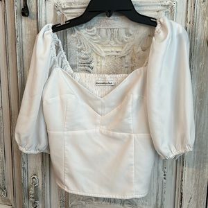 Abercrombie & Fitch White Puffed Sleeve Corset Top